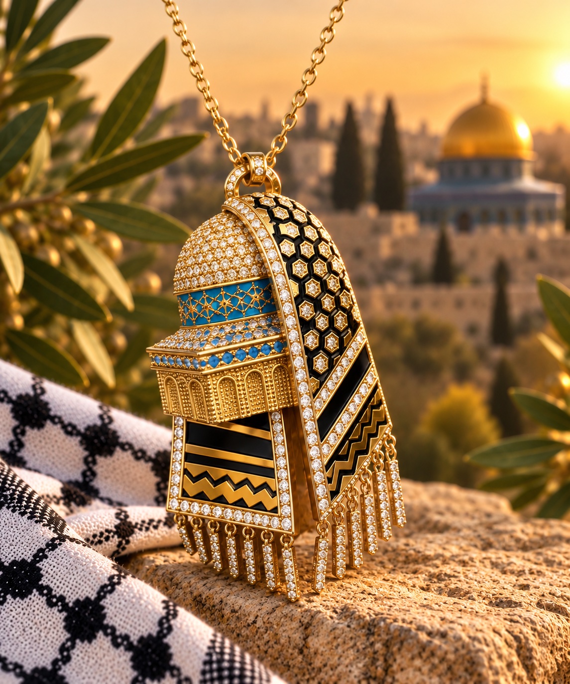 تعليقة قبة الصخرة والكوفية الفلسطينية الذهبية 🇵🇸✨ - 2