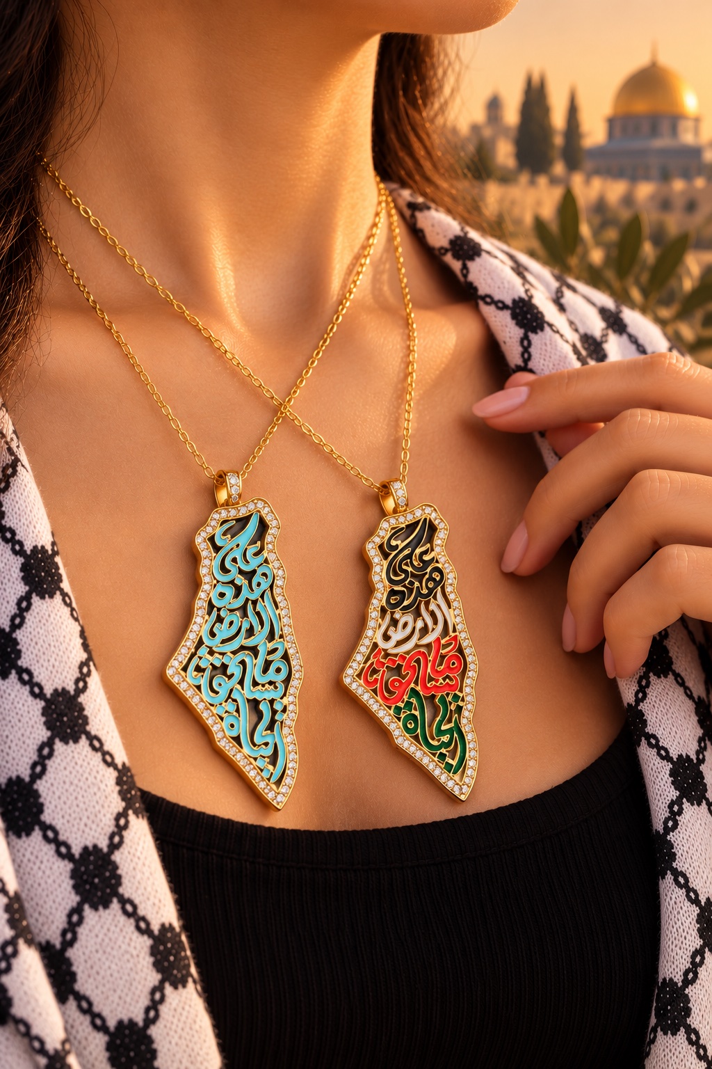 تعليقة خريطة فلسطين الذهبية – أرض وهوية وحكاية وطن ✨