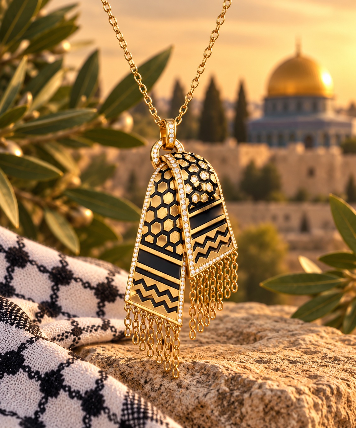 تعليقة الكوفية الفلسطينية الذهبية – ذهب يحكي حكاية وطن ✨ - 2